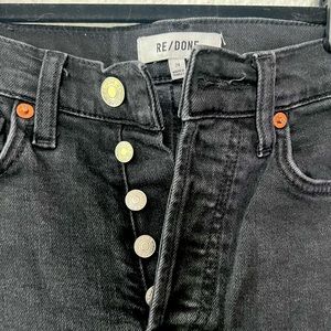 Re/done high-rise 70s Stove pipe jeans in Faded Black.